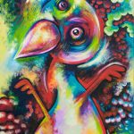 Psychedelic intense colourful bird