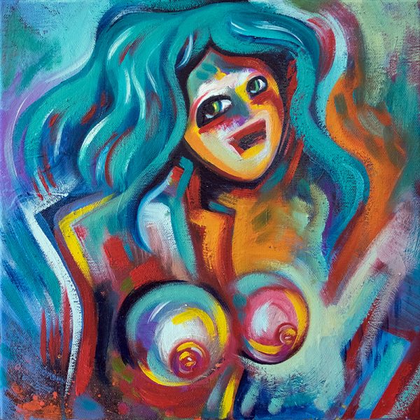 Nude colourful painting with thick brushstrokes